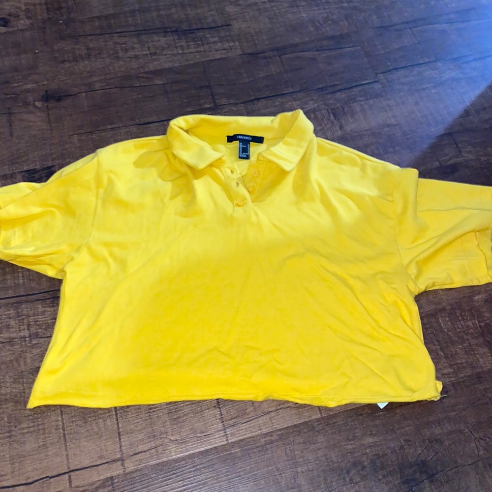 Yellow Crop Button Up Collar Shirt